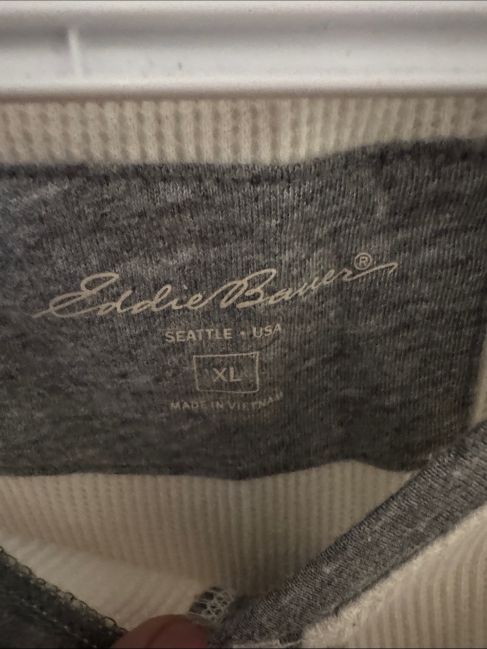 Eddie Bauer White and Henley Gray Pullover Long Sleeve Knit Top